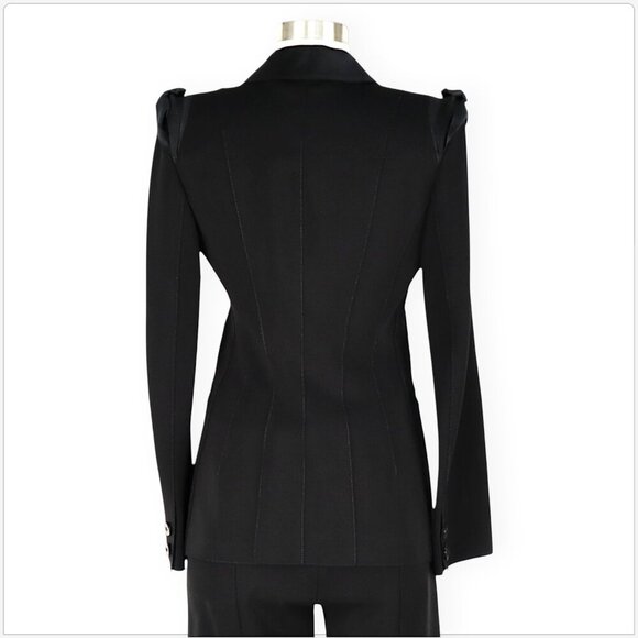 Donna Karan Black Puff Sleeve Jacket Molded Doubleknit Tuxedo Pants Suit NWT 2 - Picture 10 of 12